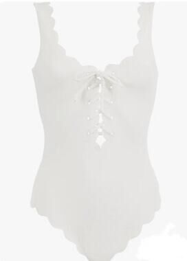 White Marysia One Piece Swimsuit bathing Suit Scalloped Palm Beach Girls Bumby 4